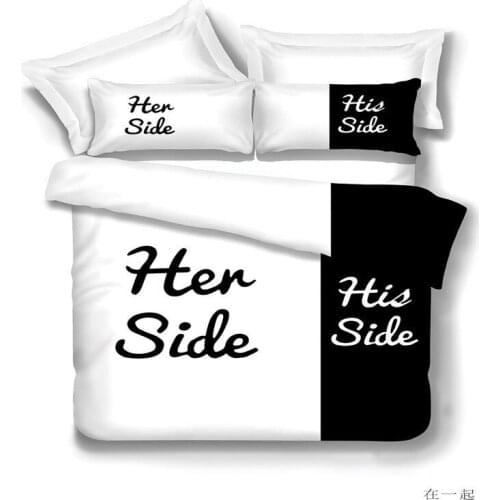 3D Textile Black And White Her Side His Side Bedding Sets Queen/King Size Double Bed 3pcs/4pcs Bed Linen Couples Duvet Cover Set