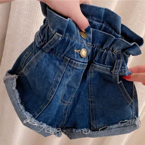Summer Girls Pants Scratching Folds High Waist All-Match Jeans Shorts Fashion ChildrenS Clothing