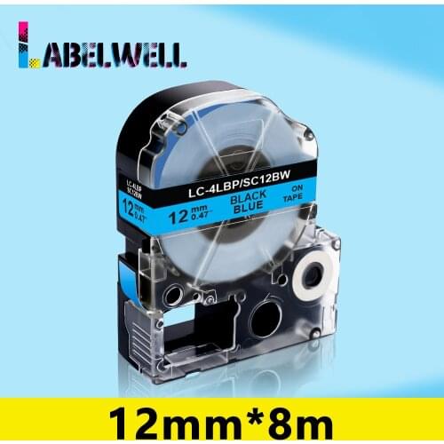 Labelwell 1Pcs SC12BW LK-4LBP Black on Blue label for Epson Kingjim 12mm label tape for Epson Kingjim Label Maker LW-300 LW-400