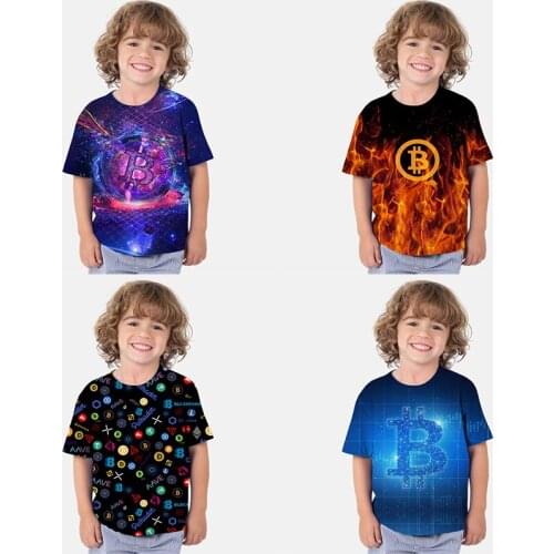 Baby Boys Girls Bitcoin 3D Print T-shirts Kids Cool Pattern T Shirts Toddler Cartoon Anime Tshirts Summer Children Tees Clothes