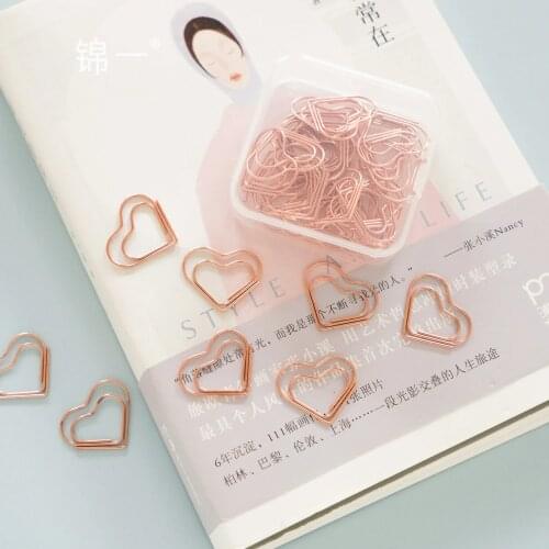Stationery Rose Gold Love heart Paperclip Modeling Multi-functional Korean Bookmark Lovely Planner Clip Cute Clip Paperclips Lot