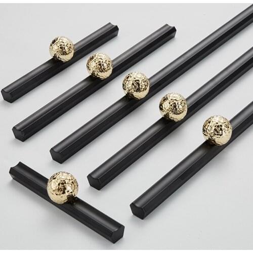 KK&FING Creative Black Gold Door Handles Kitchen Cabinet Knobs and Handles Drawer Door Pulls Door Long Furniture Handle Hardware