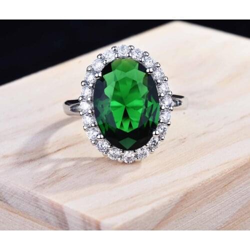 New 925 Silver Oval Simulation Red Tourmaline Gemston Resizable Ring Emerald Pave Zircon Ring For Women Men Jewelry Party Gift