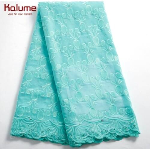 Kalume African Swiss Voile Lace Fabric 2021 Cotton Brocade Lace Fabric With Stones 5 Yards Nigerian Lace For Diy Dress H2489