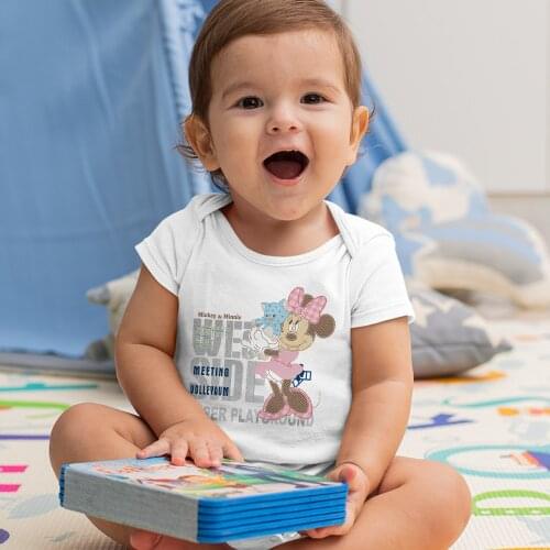 Disney Summer Newborn Bodysuits Kawaii Minnie Mouse Print Fashion Harajuku White Baby Romper 0-24M Dropship Korean Style Trend