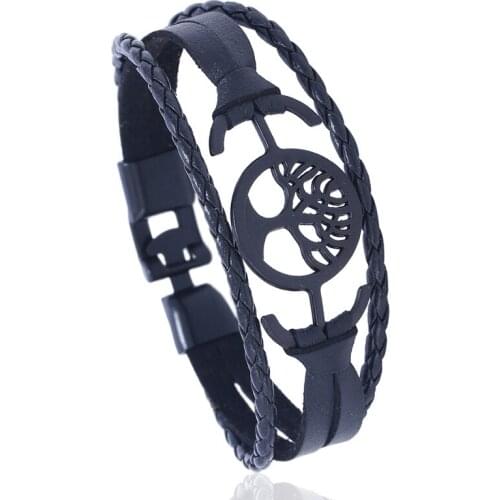 Punk Vintage Multilayer Charms Leather Bracelet Tree of Life Woven Casual Bangle Wristbands Fashion Men Women Handmade Jewelry