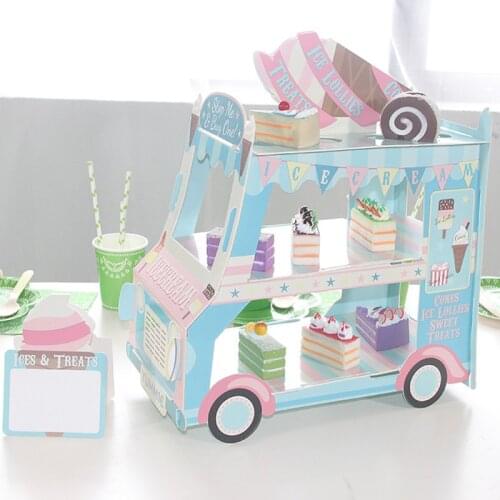 Ice Cream Van Stand Cars Blue Display Stand For Cupcakes Candy Sweets For Boys Birthday Decoration Cupcake Holder Sugarcrafts