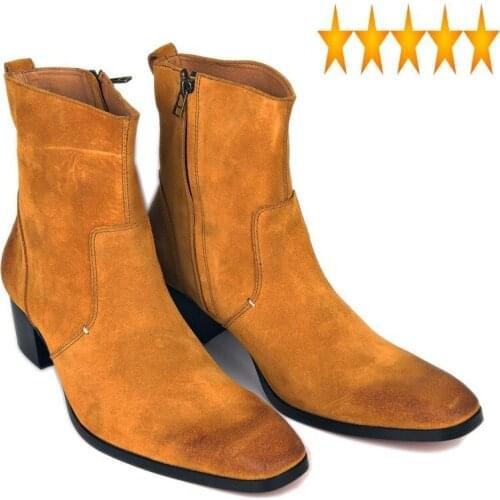 Men Winter Plus Real Size Suede Leather Combat Boot Med Heels Cowboy Riding Office Man Safety Shoes Motorcycle Biker Boots