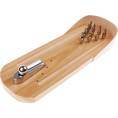 Mini Wooden Tabletop Bowling Game Wooden Base Bowling Balls and Ramp for Kids and Adults Family Fun Board Games