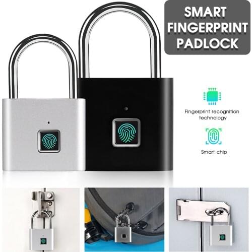 Quick Unlock Fingerprint Padlock Portable USB Rechargeable Door Lock Smart Anti-theft Padlock for Bedroom Dormitory Dropshipping