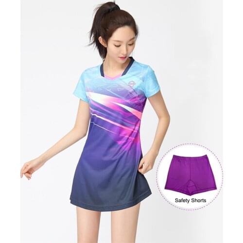 New Summer Badminton Set Tennis Sports Dress Quick Dry Slimmer Dress Women Sport Tennis Girls with Safety Shorts
