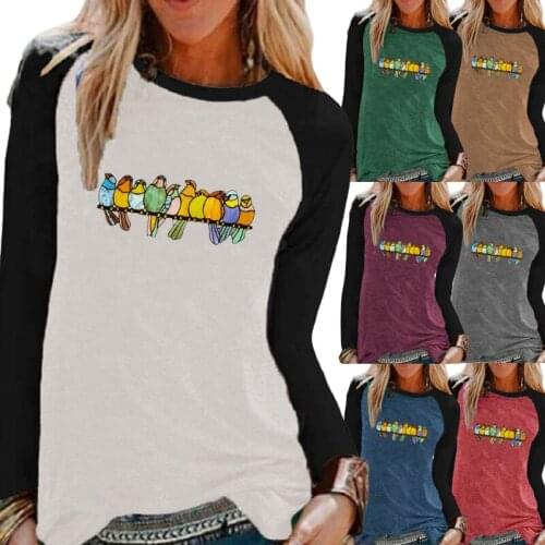 Autumn and Winter Fashion Women Clothing Graphic Tee Raglan Long Sleeve Round Neck Pullover Loose Casual Shirt XS-5XL