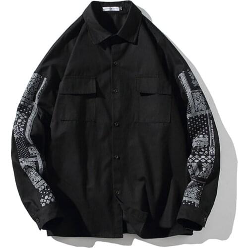 Autumn Cargo Cotton Shirts Men Cashew Printed Loose Blouse Fashion Harajuku Street Button Coat Tops Male Clothing Plus Size 5XL