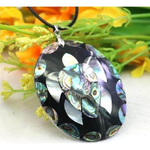41X52mm Mirage Oval Tortoise Natural Abalone Sea Pearl Shells Pendants Necklace Black Rope Chain Neckwear Jewelry Making Design