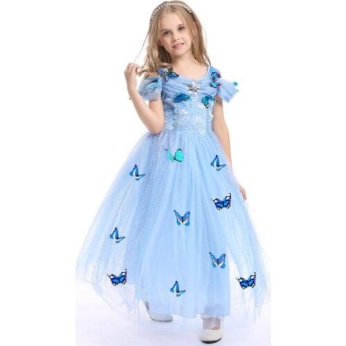 Butterfly elsa princess dress fantasy girl carnival costume for children evening gown toddler girl christmas 3-8s summer clothes