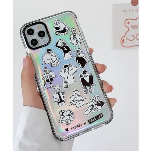 INS Luxury Laser Color Boy Girl Photo Clear Silicon Phone Case For iPhone 11 Pro Max XS XR 7 8 Plus X Simple Soft TPU Back Cover