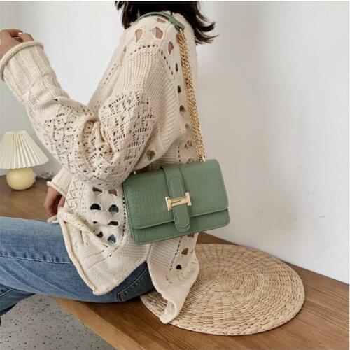 Luxury Crocodile Patterned Women Chain Shoulder Bag Female PU Leather Crossbody Bags Small Messenger Bag Fashion Lady Purse Bags