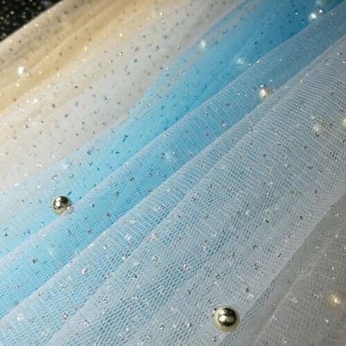 Pearl Beaded Mesh Lace Fabric Shiny Tulle Lace Fabric for Wedding Dress Fashion French Lace Diy Decoration Accessories