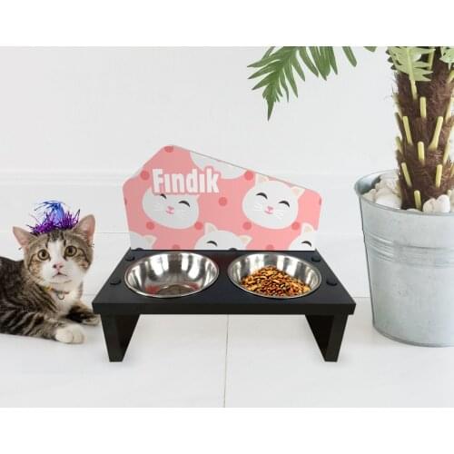 Pet Dostunuza Special Steel Kaseli Wooden Cat Mama and Water Kabı-3 Eco-Friendly Animal Love Hygiene Handy Is Design