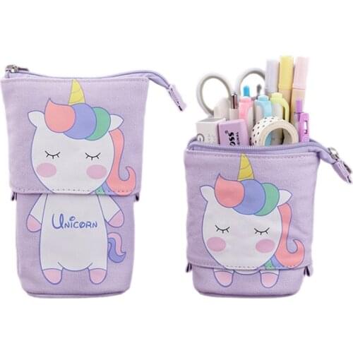 Telescopic Multifunctional Pencil Case Cute Cartoon Animal Unicorn Stand Up Pencil Bag Stationery Pouch for Boys Girls Students