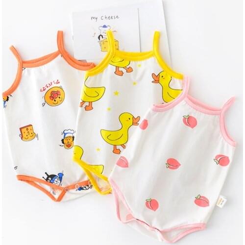 Unisex Baby Boys Girls Vest Rompers Summer Sleeveless Climbing Playsuits Lovely Peach Duck Pattern Infant Cool Thin Clothes