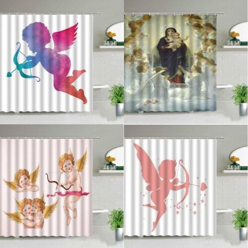 Cute little angel shower curtain waterproof bathrooms modern fixture shower curtain shower curtain set shower curtains Curtain