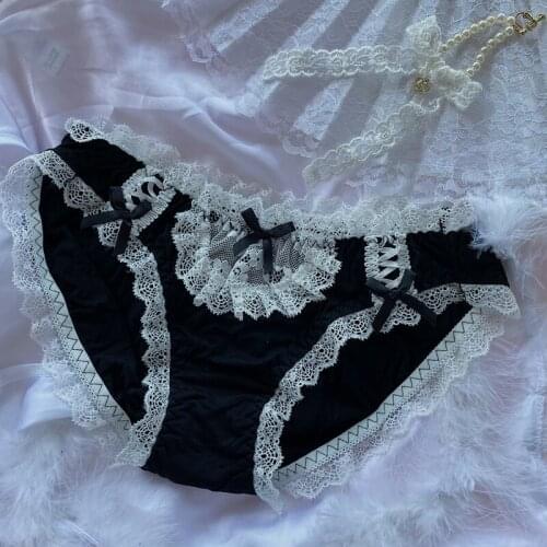 Japanese Sexy Lingerie Femme Cute Lace Thong Panties Briefs Black Girls Harajuku Kawaii Underwear Women Cotton Panty Low Rise