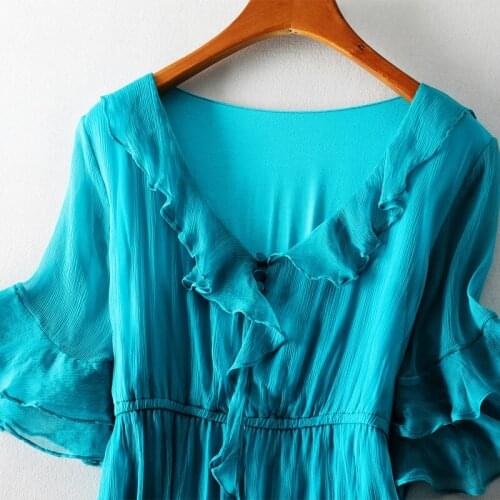 Real Summer Silk 2020 Clothes for Women Plus Size Robe Midi Dress Ruffles Beach Style Loose Elegant Vestidos 29006 PWX26