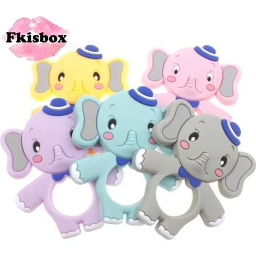 Fkisbox 2Pcs Silicone Cartoon Elephant Teether Bpa Free Baby Teething Necklace Pendant Accessories Food Grade Baby Teething Toys