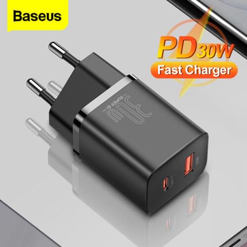 Baseus Super Si 30W USB C Charger Adapter for iPhone 12 Pro Type C QC 3.0 PD Fast Charge for Xiaomi Mobile Phone Quick Charger