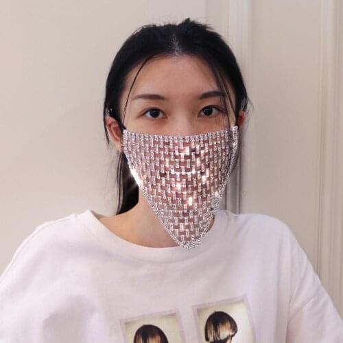 Unisex Fashion Shining Rhinestone Decoration Elastic Mask Jewellery Dance Party Cosplay Night Club Crystal Masks Face Jewelry