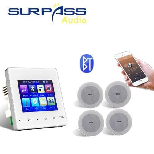 Bluetooth In Wall Amplifier 4 Channel 25W Mini Home Theater Audio Music PA System Speaker Modules with Ceiling Speaker FM USB TF