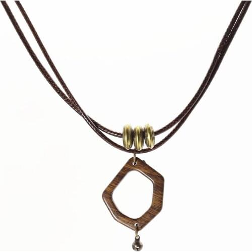 New 2 Layers Short Sweater Chain Choker Necklace Women Bronze Bells Tree Leaf Geometric Wood Pendant Necklaces Femme Jewelry