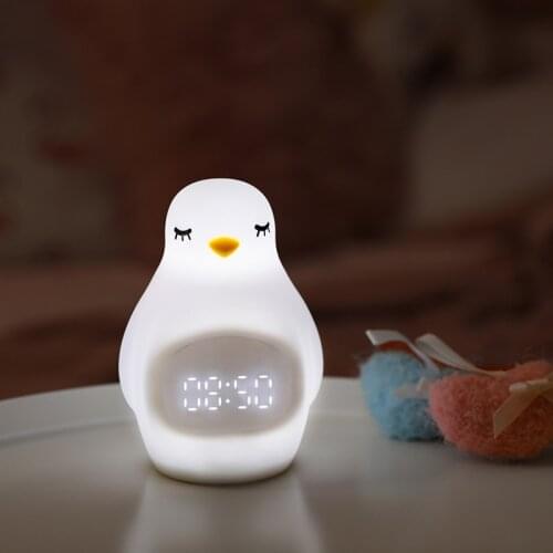 Alarm Clock Lamp Silicone LED Night Lights USB Rechargeable Voice Control Cute Penguin Childrens Room Decoration Lights