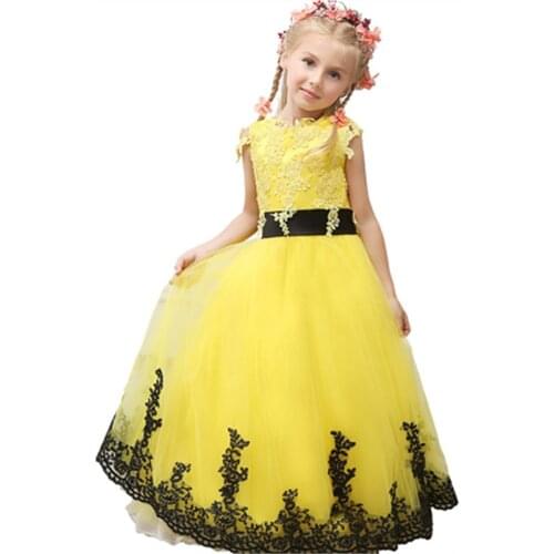 Flower Girl Dress Yellow Lace Tulle First Communion Dresses For Girls Puffy Pageant Dress Ball Gown Kids Prom Dress