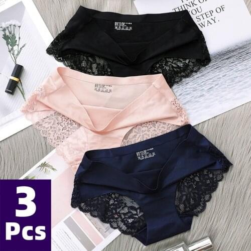 Womens Panties Silk Soft Underwear for Women Seamless Mid-waist Panties Women Sexy Lingerie Briefs Intimates Underpants 3Pcs