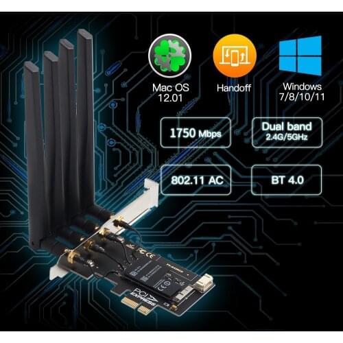 Dual Band BCM94360CD 1750Mbps 802.11ac WiFi Bluetooth 4.0 & AC1200 BCM94360CS2 PCIE Wireless Adapter MacOS Hackintosh Dekstop PC