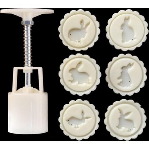 50g Mooncake Mold 6pcs Bunny Stamps Hand Press Moon Cake Pastry Mould Bakeware
