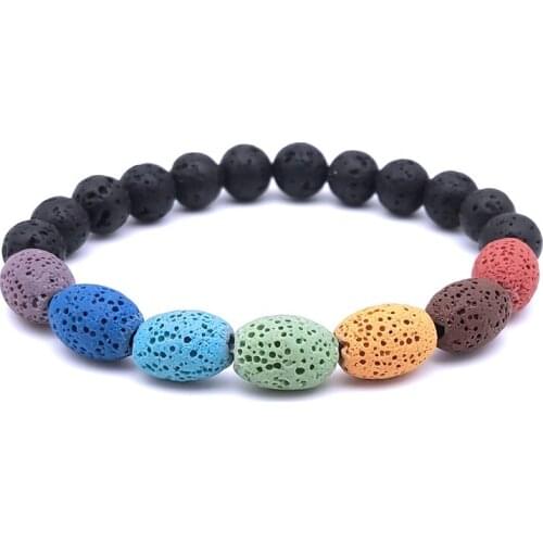 Healing Seven Chakras Bracelet 8mm Colourful Lava Stone Essential Oil Diffuser Black Beads Buddha Yoga Strand Women Men Jewelry
