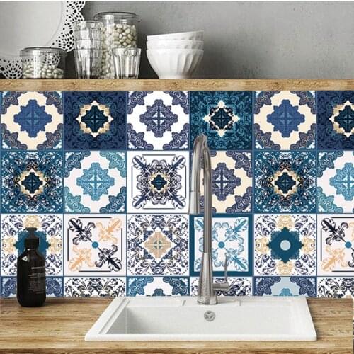 Arabic Style Ceramic Tiles Wall Sticker Tables Bathroom Drawer Kitchen Home Decor Wall Decals Waterproof Art Mural Poster