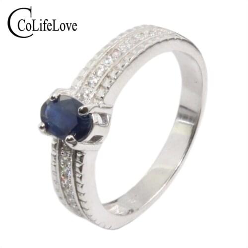 Classic Silver Sapphire Wedding Ring for Woman 0.5 Ct 4*6mm Natural Sapphire Gemstone Ring Solid 925 Silver Sapphire Ring
