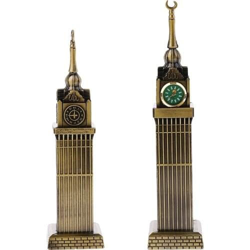 Retro Mecca Clock Statue Collectible Souvenir Architecture Model Ornament for Bedroom Home Bars Cafes Decor Wedding Party Favor