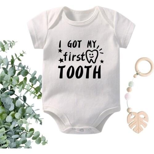 Funny I Got My First First Tooth Print Baby Bodysuits 100% Cotton Short Sleeve Infant Rompers Body Boys Girls Onesies Outfits
