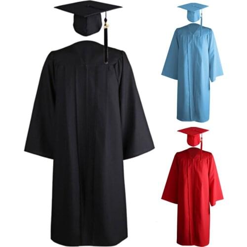 Pleated Robe Hat Set University Academic Graduation Gown SolidColor Zipper Closure Unisex V Neck Pleated Robe Hat Set for School