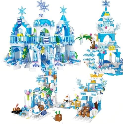 Disney Frozen Snow World Series The Elsa Magical Ice Castle Set Princess Anna Stacking Girls Building Blocks Bricks Toys Gifts