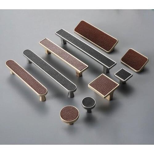Leather Pull Handle Zinc Alloy Cabinet Knobs Nordic Brass Drawer Pulls Kitchen Door Handles for Furniture Hardware