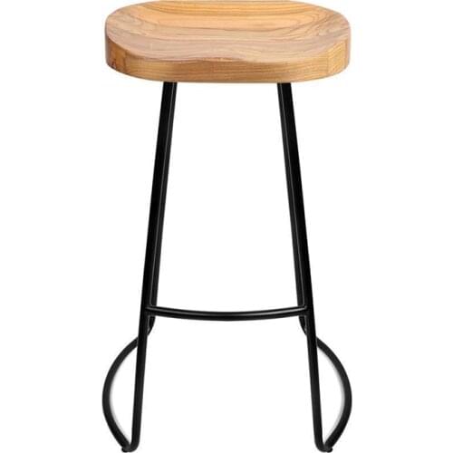 Leisure Creative Solid Wood Seat Bar Stool Simple Style Household Multi-function Dining Chair Coffee Shop Stable Iron High Stool