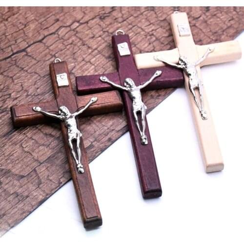 5pcs Wooden Christ Jesus Cross Suffering Statue Religious Prayer Crucifix Hanging Pendant Hand Holding