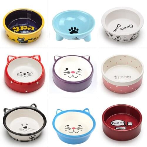 Cute Pet Dog Cat Food Feeder Ceramic Non-slip Bowl Food Water Dispenser Puppy Kitten Feeding Bowls Cats Cartoon Food Container