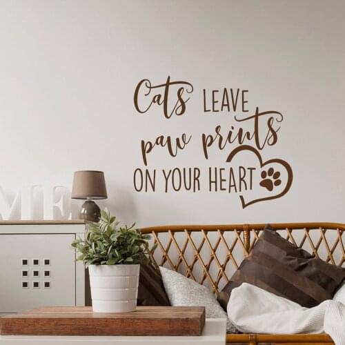 Cat Wall Decal Cats Leave Footprint On Your Heart Quote Pet Wall sticker Quote Cat Lover Gift Paw Print vinyl DIY Decals G347